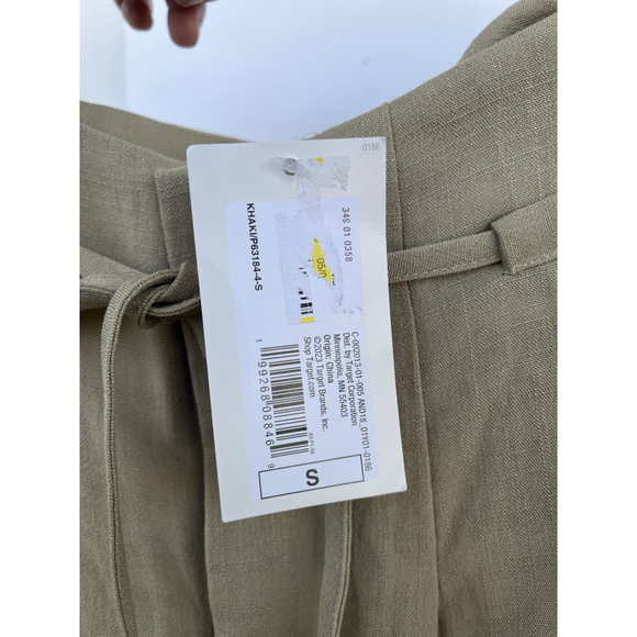 Women Khaki Wide Leg Linen Blend Pants Tie Waist Relaxed Fit Size S - Picture 6 of 7